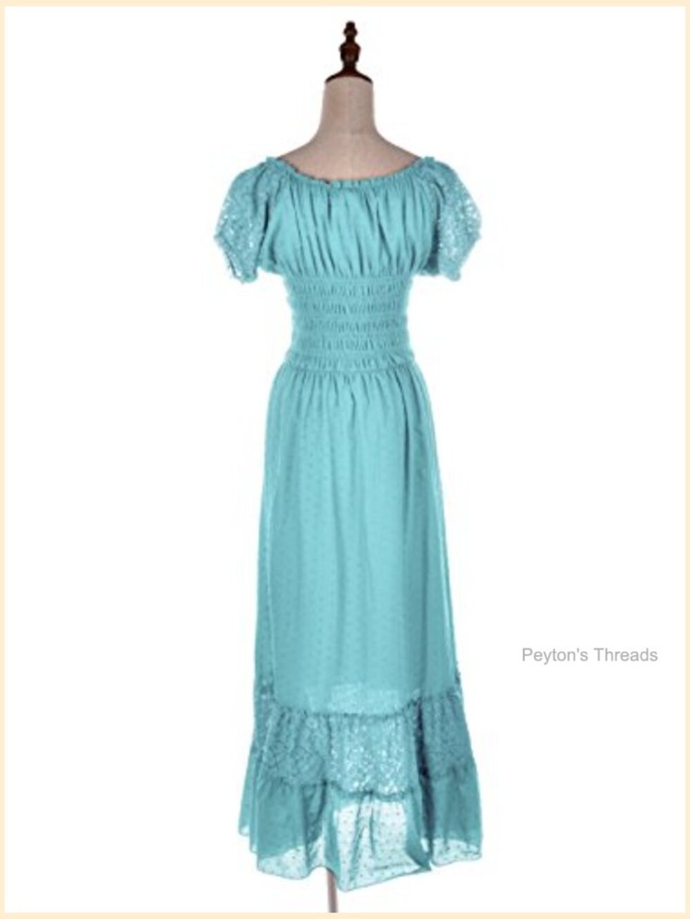 Cap Sleeve Lace Trim Smocked Waist Maxi Dress - Boho Renaissance - Picture 3 of 6